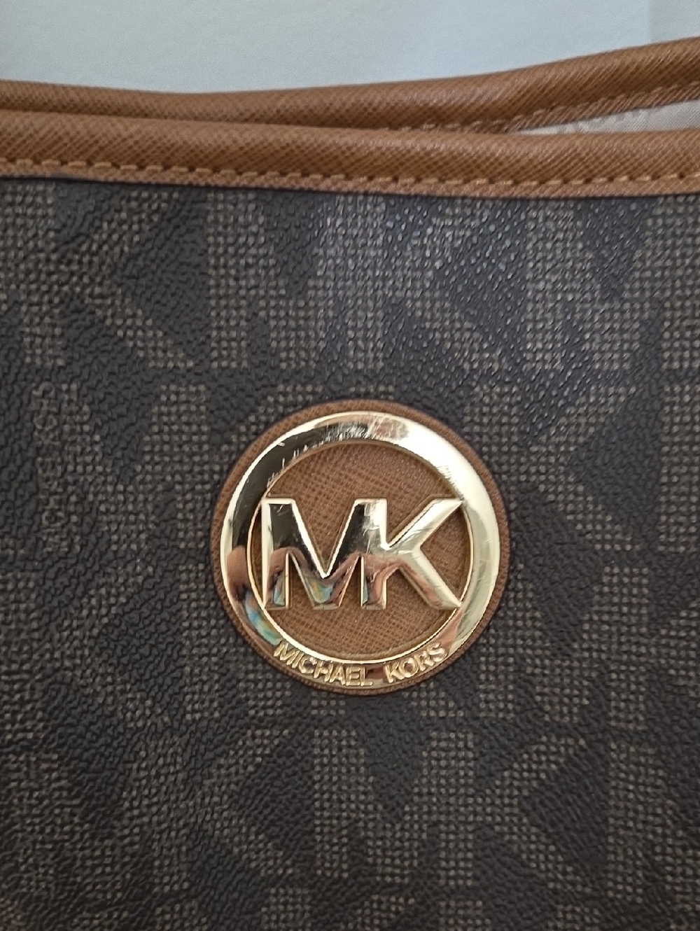 Michael Kors Jet Set Travel Medium MK Signature PVC Leather Tote Bag Brown - Picture 2 of 9